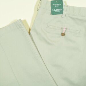 LL Bean Wrinkle-Free Double L Chinos Mens 37 Beige Pleated Comfort Waist New
